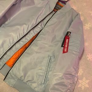 Men baby blue bomber flight jacket